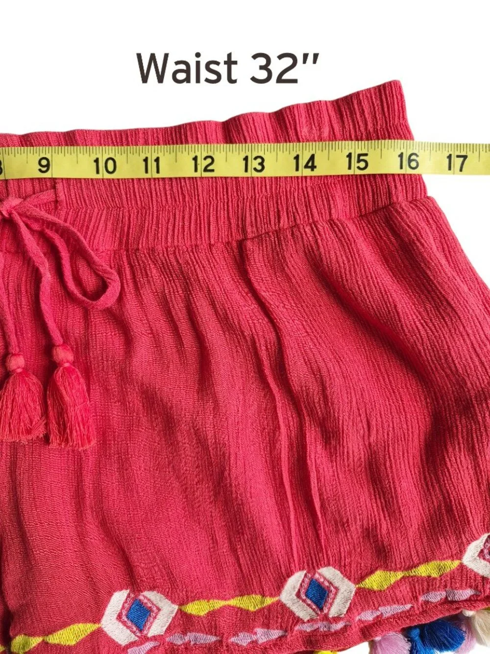 Piper by Townsen Red Swingy multicolored Tassel Hem Shorts Size M